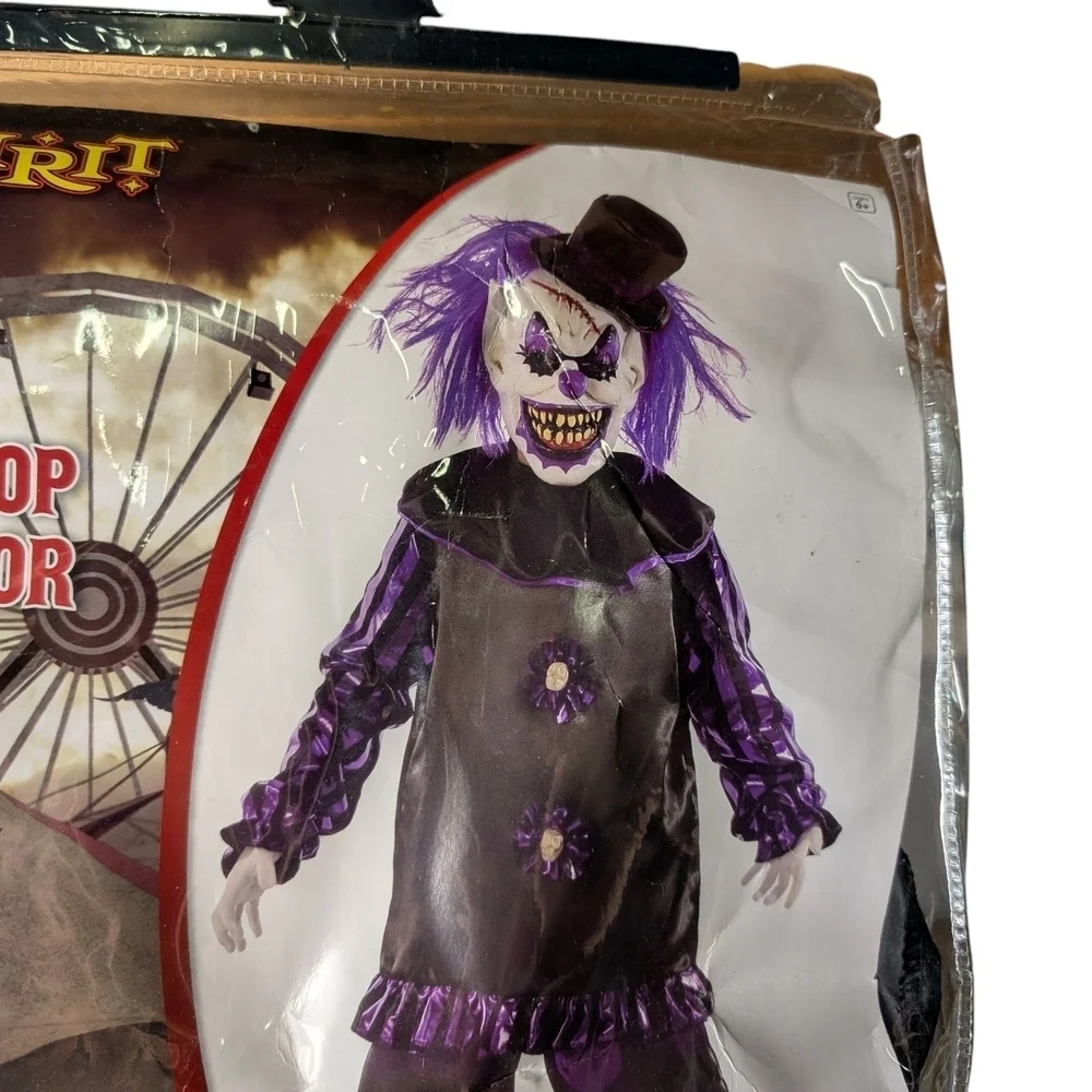 Spirit Halloween Creep Clown Costume Big Top Terror Purple Black Mask Hat Collar